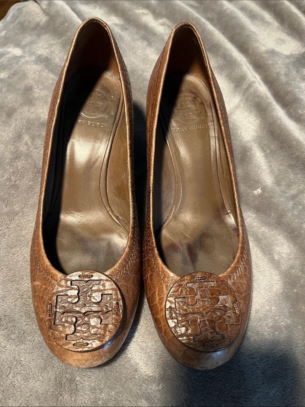 Tory Burch Brown Leather Wedges Sz 8